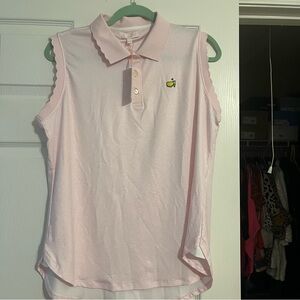 NWT from 2024 Masters Size L Pink Sleeveless Polo; fun print, scalloped collar